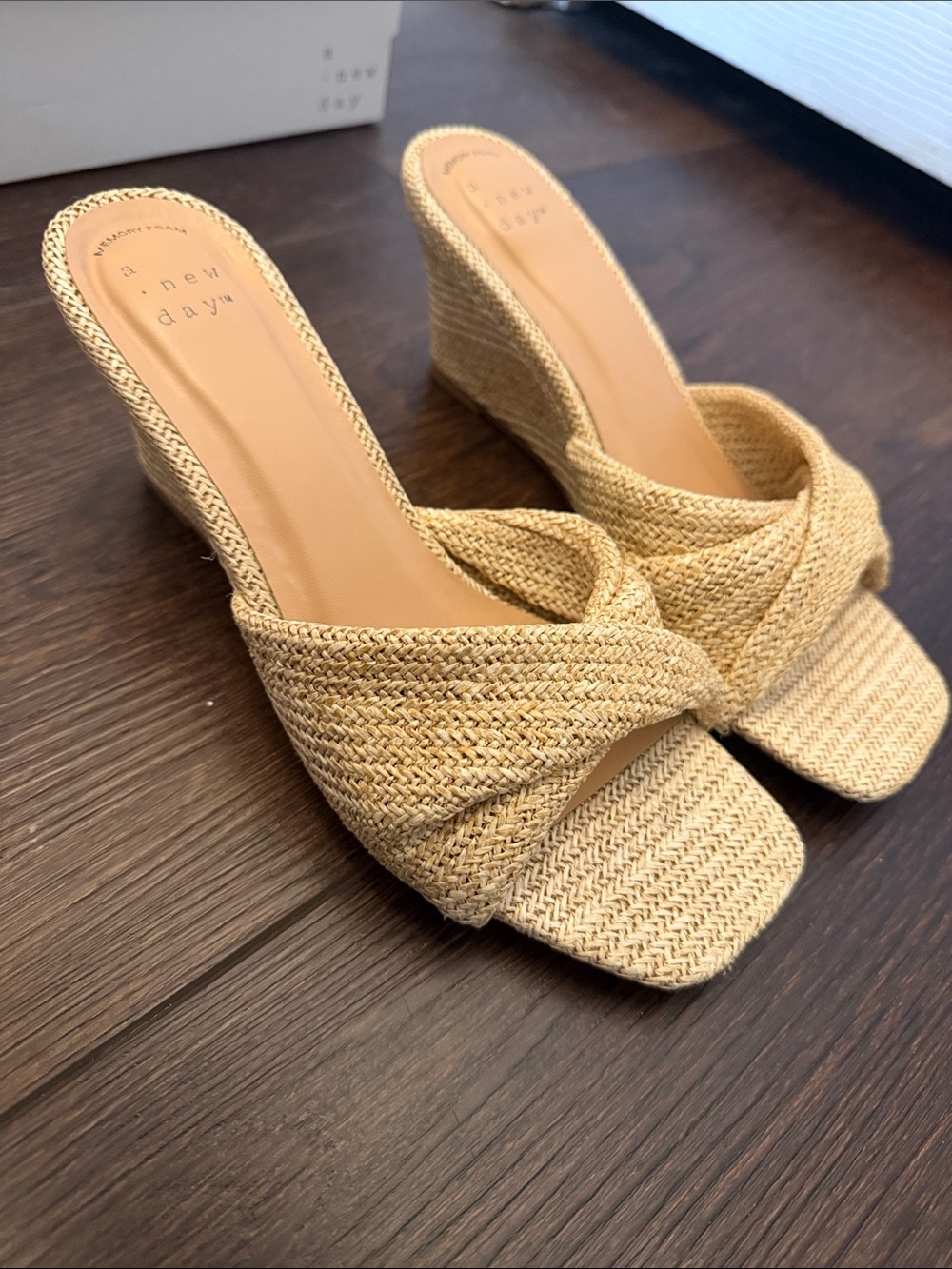 a new day Natural Woven Knotted Wedge Mules